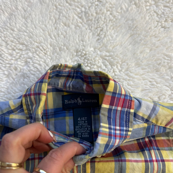 Ralph Lauren Boys Button Up Dress Shirt Sz 4 Plaid Multicolor Polo Pony Logo - Picture 6 of 6